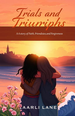 A captivating book cover illustration for 'Trials and Triumphs: A Story of Faith, Friendship, and Forgiveness'