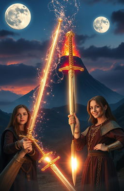 A breathtaking fantasy scene set in a medieval world featuring young adults amidst a dramatic landscape