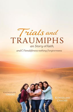 A serene and uplifting book cover design for 'Trials and Triumphs: A Story of Faith, Friendship, and Forgiveness' by Khongelani Chauke