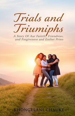 A serene and uplifting book cover design for 'Trials and Triumphs: A Story of Faith, Friendship, and Forgiveness' by Khongelani Chauke