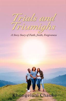 A serene and uplifting book cover design for 'Trials and Triumphs: A Story of Faith, Friendship, and Forgiveness' by Khongelani Chauke