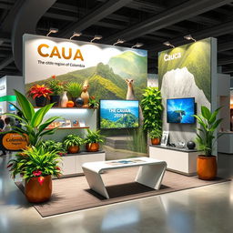 A beautifully designed promotional stand measuring 18 square meters, showcasing the Cauca region of Colombia as a tourist destination