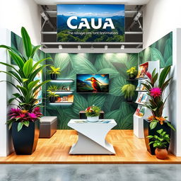 A beautifully designed promotional stand measuring 18 square meters, showcasing the Cauca region of Colombia as a tourist destination
