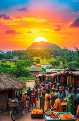 A vibrant and colorful landscape of Nigeria, showcasing the diverse cultures and natural beauty of the region