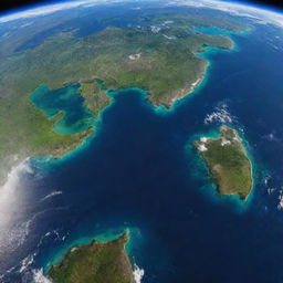 An incredibly detailed and vibrant view of planet Earth from space, capturing the majestic blues of the oceans and greens of the lands.