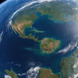 An incredibly detailed and vibrant view of planet Earth from space, capturing the majestic blues of the oceans and greens of the lands.