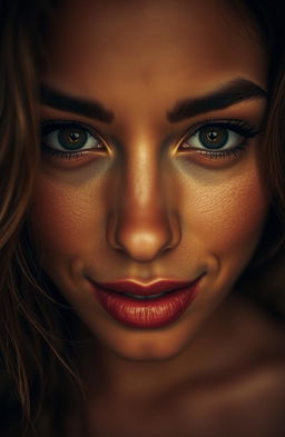 A close-up of an expressive face looking directly at the viewer, with deep, captivating eyes that convey emotion and connection