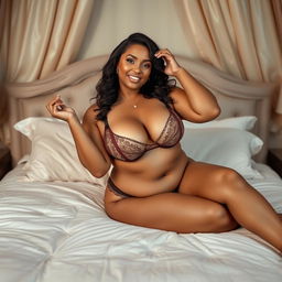 A curvy and confident plus-size woman, exuding sexiness and allure, dressed in stylish lingerie that highlights her features