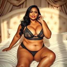 A curvy and confident plus-size woman, exuding sexiness and allure, dressed in stylish lingerie that highlights her features