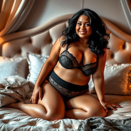 A curvy and confident plus-size woman, exuding sexiness and allure, dressed in stylish lingerie that highlights her features