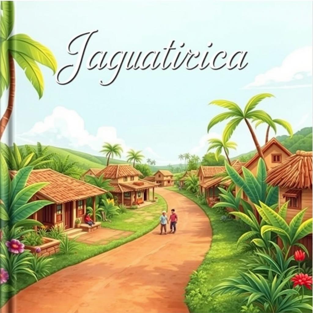 A captivating book cover illustration featuring a quaint village named Jagatirica