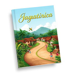 A captivating book cover illustration featuring a quaint village named Jagatirica