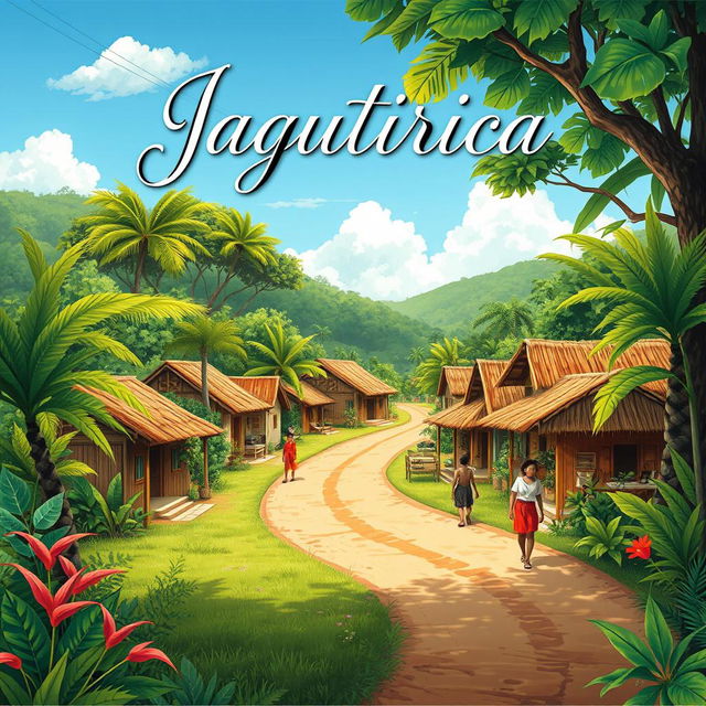 A captivating book cover illustration featuring a quaint village named Jagatirica