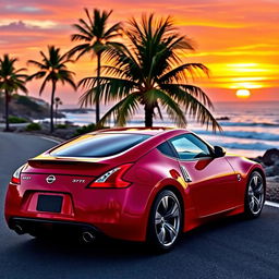 A sleek Nissan 370Z parked on a scenic coastal road