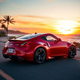A sleek Nissan 370Z parked on a scenic coastal road