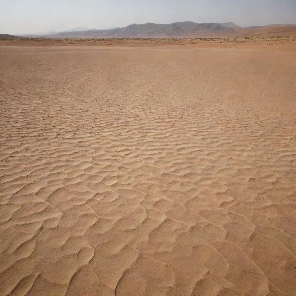 A global desert landscape, devoid of water, under a scorching sun for 30 days.