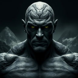 A powerful male figure resembling a Goliath, characterized by lithodermed skin that appears rock-like and textured