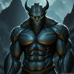 A powerful male Goliath figure, showcasing a unique appearance with lithodermed skin that mimics the texture of rugged stone