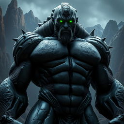 A powerful male Goliath figure, showcasing a unique appearance with lithodermed skin that mimics the texture of rugged stone