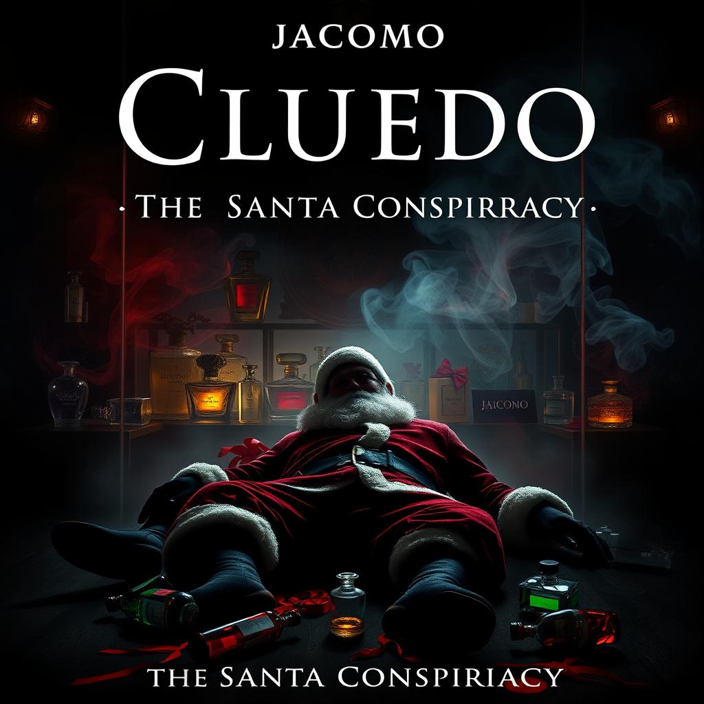 A mysterious and dramatic film poster for a thriller titled 'Cluedo: The Santa Conspiracy'