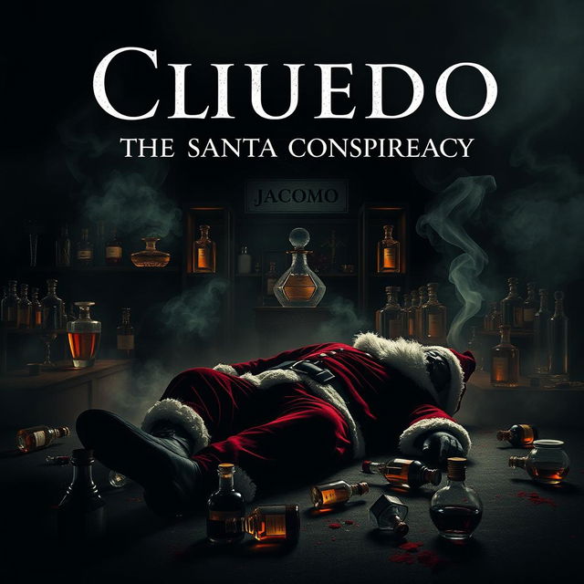 A mysterious and dramatic film poster for a thriller titled 'Cluedo: The Santa Conspiracy'