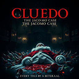 A moody film poster for 'Cluedo: The Jacomo Case', featuring a dark and atmospheric scene set in an opulent perfume factory named Jacomo