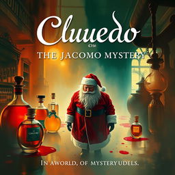 An impressionist-style film poster for 'Cluedo: The Jacomo Mystery', capturing a dreamy and textured scene set in a perfume factory named Jacomo