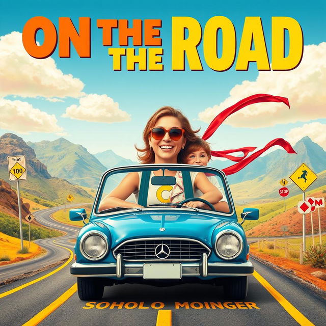 A vibrant movie poster for a comedy film titled "On the Road", featuring a mother and daughter duo embarking on a journey filled with misadventures and dangers