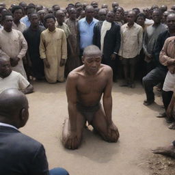 People from all walks of life kneeling and worshiping a one-eyed figure.