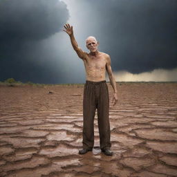 The one-eyed figure stretches out his hand, invoking a rainstorm that quenches the parched earth.