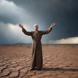 The one-eyed figure stretches out his hand, invoking a rainstorm that quenches the parched earth.