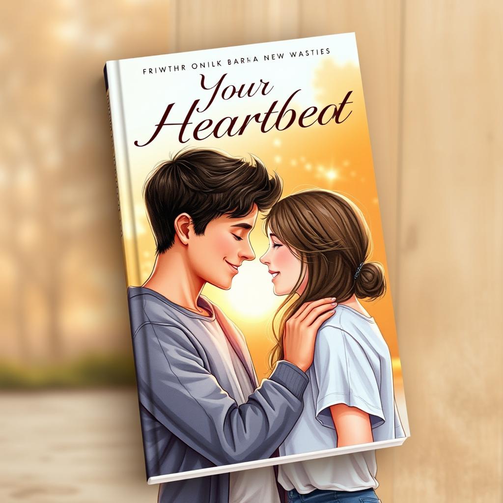 A beautifully illustrated realistic book cover featuring a teenage couple in the background, portrayed in a tender moment of connection