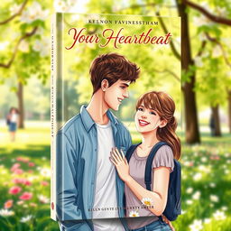 An exquisitely illustrated realistic book cover featuring a teenage couple in the background, captured in a delightful moment of connection