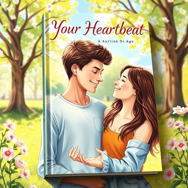 An exquisitely illustrated realistic book cover featuring a teenage couple in the background, captured in a delightful moment of connection