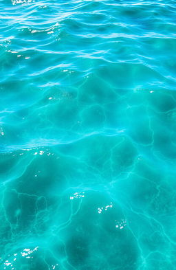 Waves of the ocean in vibrant shades of aqua and turquoise, transitioning into hints of green, beautifully patterned in an artistic style