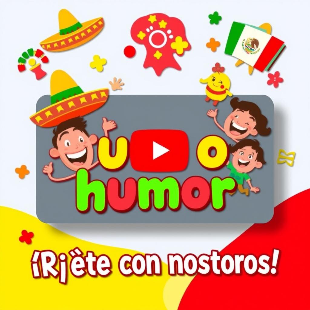 A vibrant YouTube thumbnail representing Mexican humor, featuring colorful and playful elements that embody the lively essence of Mexican comedy