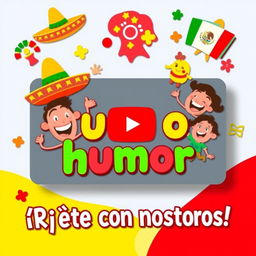 A vibrant YouTube thumbnail representing Mexican humor, featuring colorful and playful elements that embody the lively essence of Mexican comedy