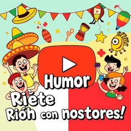 A vibrant YouTube thumbnail representing Mexican humor, featuring colorful and playful elements that embody the lively essence of Mexican comedy