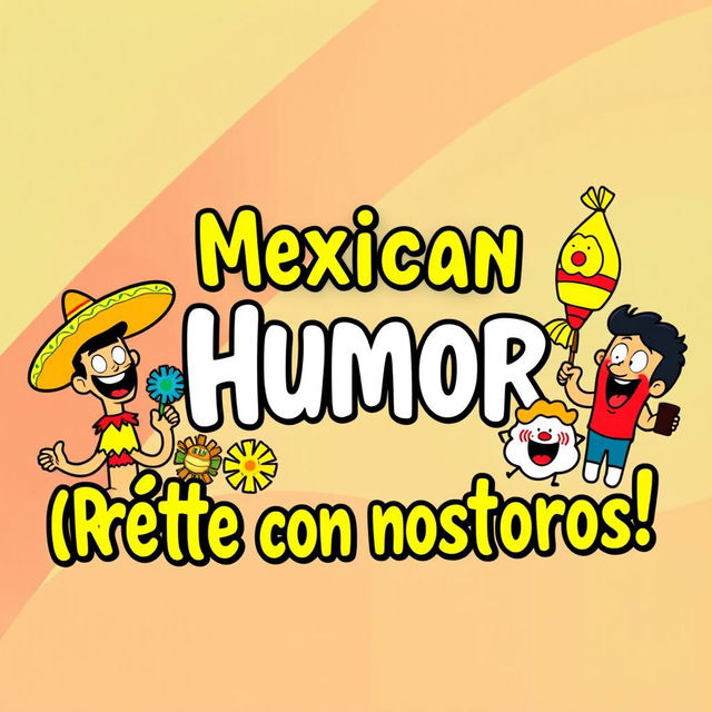 A vibrant YouTube thumbnail representing Mexican humor, featuring colorful and playful elements that embody the lively essence of Mexican comedy