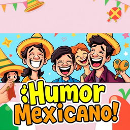 A vibrant and colorful YouTube thumbnail reflecting Mexican humor, featuring cartoonish yet realistic characters laughing and engaging in funny antics
