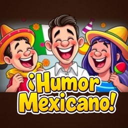 A vibrant and colorful YouTube thumbnail reflecting Mexican humor, featuring cartoonish yet realistic characters laughing and engaging in funny antics