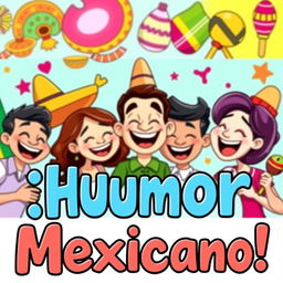 A vibrant and colorful YouTube thumbnail reflecting Mexican humor, featuring cartoonish yet realistic characters laughing and engaging in funny antics