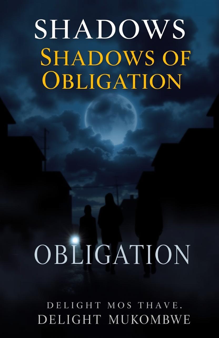 An artistic book cover for 'Shadows of Obligation' by Delight Mukombwe, featuring a dark, mysterious atmosphere