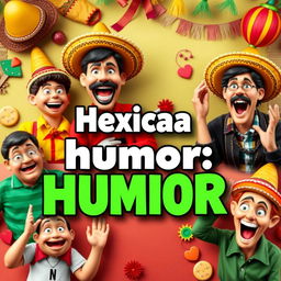 A vibrant YouTube thumbnail showcasing Mexican humor