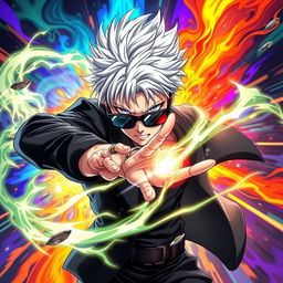 A dynamic and captivating poster featuring Gojo Satoru from Jujutsu Kaisen