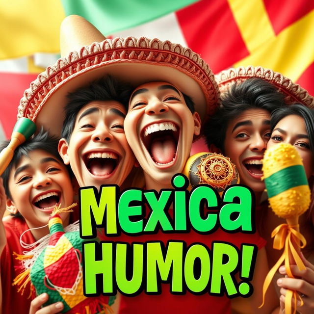 A vibrant and realistic YouTube thumbnail capturing the essence of Mexican humor