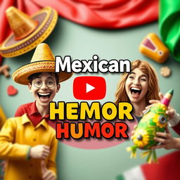 A vibrant and realistic YouTube thumbnail capturing the essence of Mexican humor