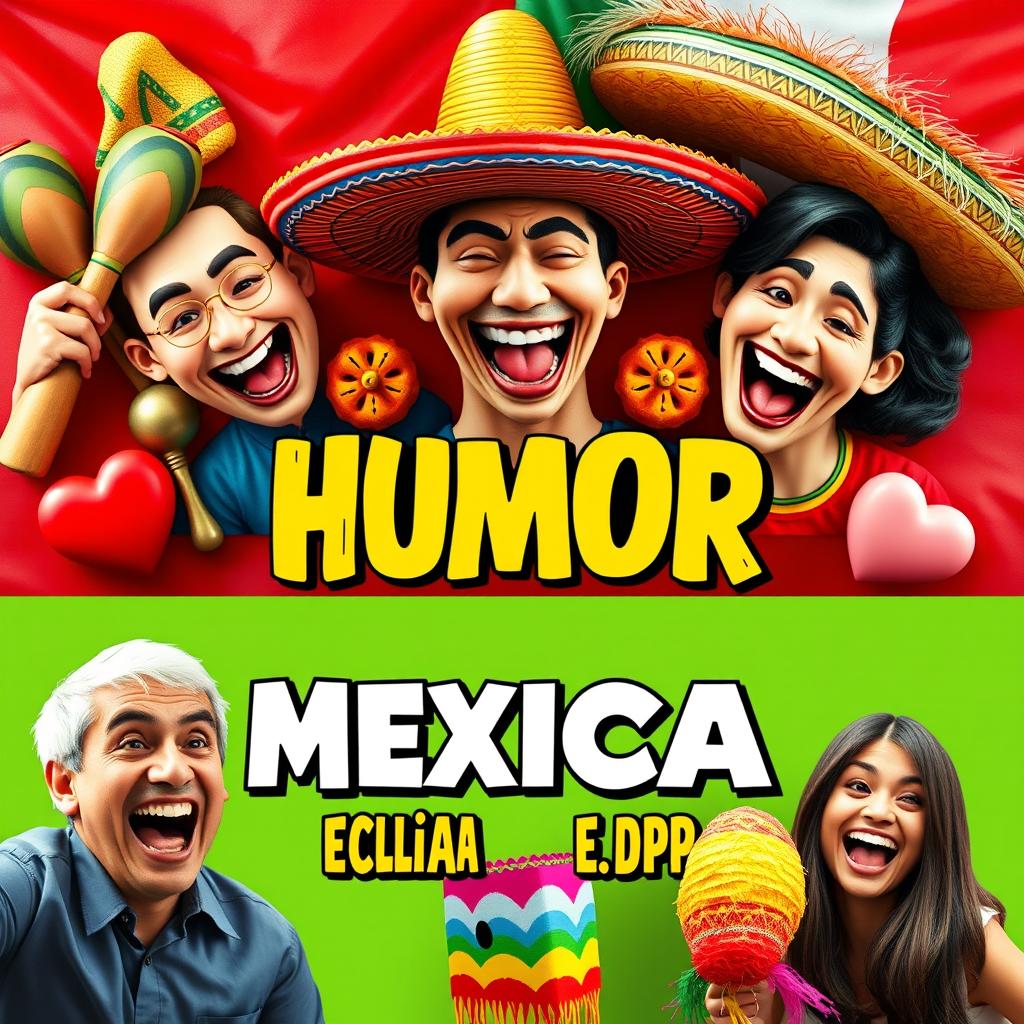 A vibrant and realistic YouTube thumbnail capturing the essence of Mexican humor