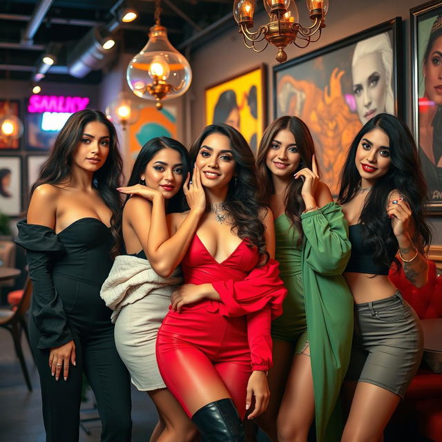 A captivating scene featuring a group of sexy, seductive modern Persian girls