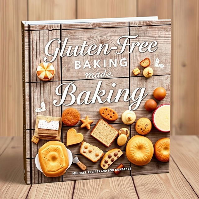 A beautifully designed book cover for 'Gluten-Free Baking Made Easy' by Michael Miller